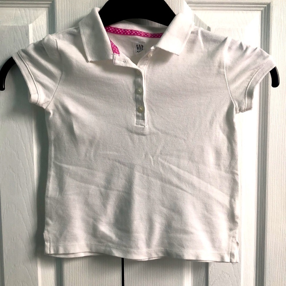 Gap Kids Short Sleeve Polo Shirt In Solid White Unisex Girls Size 4-5 XS